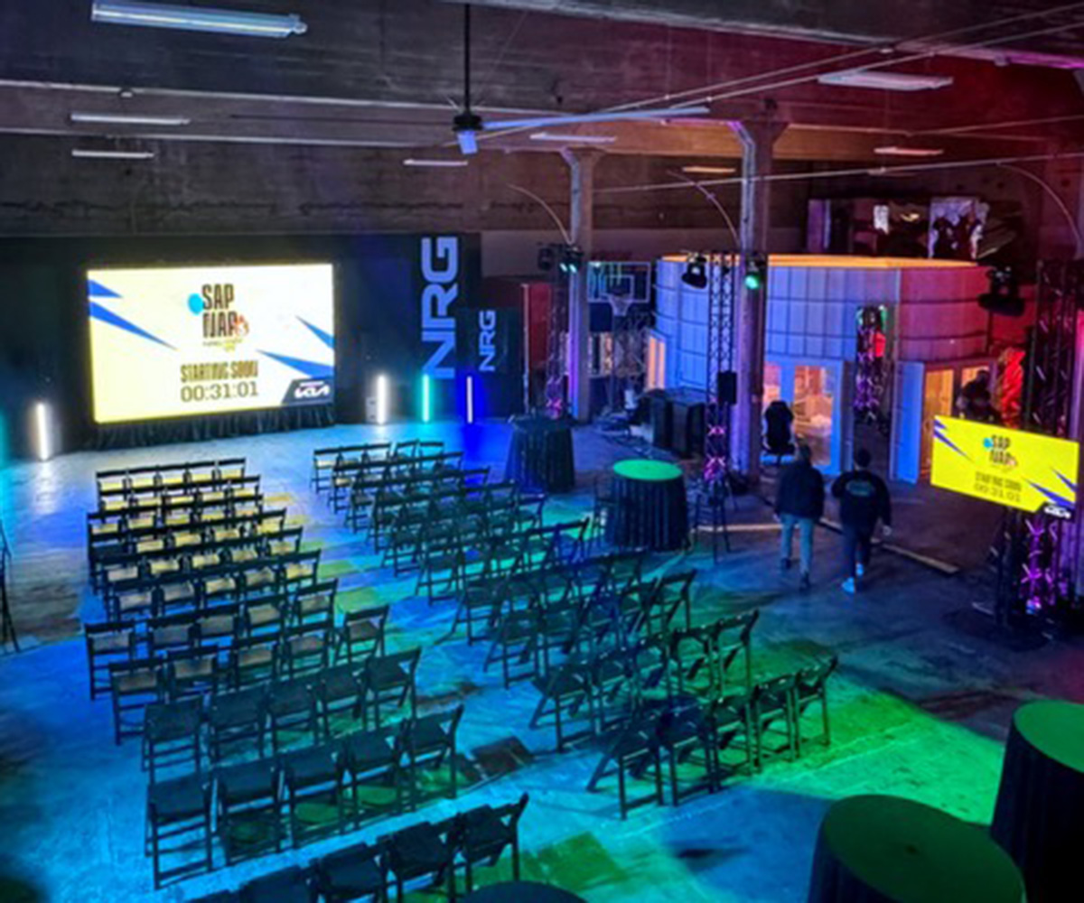 Full AV production services crew and stage setup