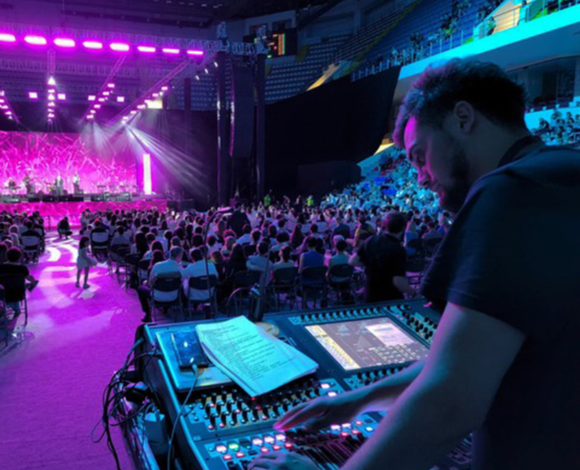 GeoEvent audio engineer mixing a live arena show