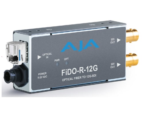 AJA FiDO-R-12G-ST Fiber to 12G-SDI Converter rental for long-distance 12G-SDI video transmission