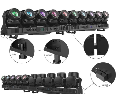 ACME Tornado Lighting Rental – Individual Pan and Tilt Heads ACME Tornado lighting rental close-up showing individual pan and tilt heads for lighting rentals